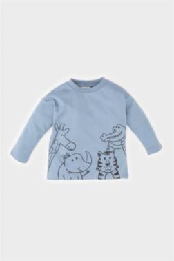 BABY BOY REGULAR FİT CREW NECK ANİMAL PATTERNED LONG SLEEVE T-SHİRT