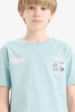 BİSİKLET YAKA BASKILI KISA KOLLU TİŞÖRT ERKEK ÇOCUK