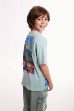 BİSİKLET YAKA BASKILI KISA KOLLU TİŞÖRT ERKEK ÇOCUK