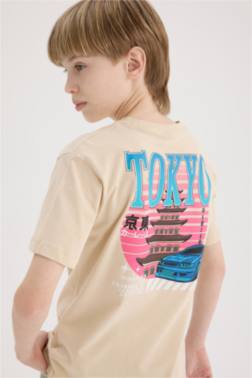 BİSİKLET YAKA SIRT BASKILI KISA KOLLU TİŞÖRT ERKEK ÇOCUK