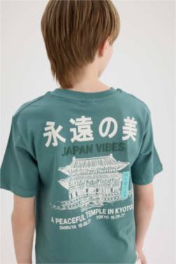 BİSİKLET YAKA SIRT BASKILI KISA KOLLU TİŞÖRT ERKEK ÇOCUK