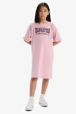 GİRL OVERSİZE FİT CREW NECK PRİNTED DRESS