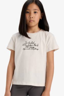 GİRL REGULAR FİT CREW NECK SLOGAN PRİNTED T-SHİRT