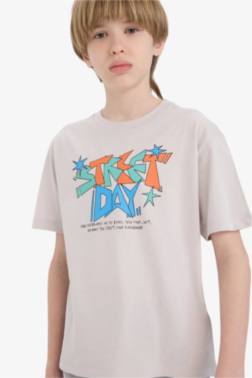 تيشيرت نص ردن مطبوع قصة عادية بياقة مستديرة