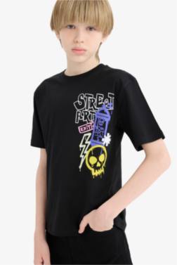 BOY CREW NECK PRİNTED SHORT SLEEVE T-SHİRT