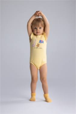 BABY GİRL NEWBORN ANİMAL PATTERNED CORDUROY SNAP BODYSUİT