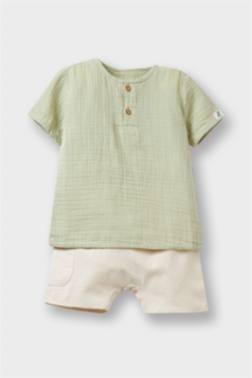 طقم بيبي اولادي شورت وتيشيرت موسلين قصة عادية - قطعتين