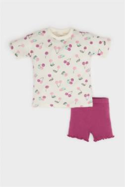 BABY GİRL PATTERNED T-SHİRT SHORTS 2 PİECE SET