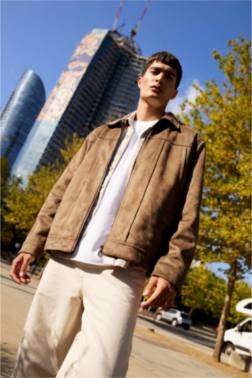 REGULAR FİT GÖMLEK YAKA FERMUARLI İÇ CEPLİ SÜET MONT