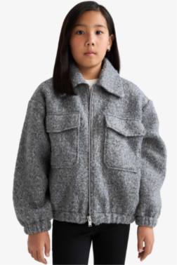 GİRL POLO COLLAR ZİPPERED PUFFER JACKET