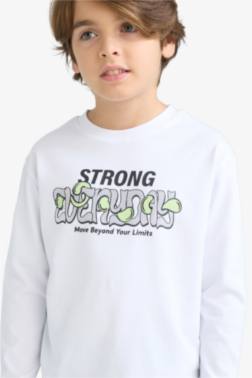 BOY CREW NECK PRİNTED LONG SLEEVE T-SHİRT