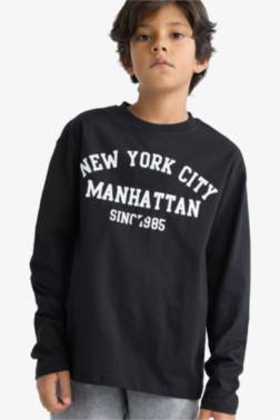 BOY CREW NECK PRİNTED LONG SLEEVE T-SHİRT