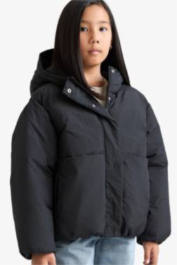 GİRL HOODED WATERPROOF ZİPPERED PUFFER JACKET