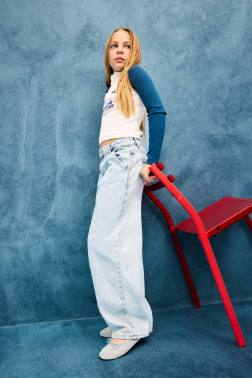 بنطلون جينز باجي فيت بناتي برجل واسع