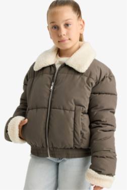 GİRL PLUSH COLLAR ZİPPERED PUFFER JACKET