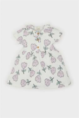 BABY GİRL FLORAL SHORT SLEEVE CORDUROY DRESS