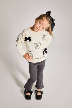 KIZ BEBEK 2'Lİ TAKIM BASKILI SWEATSHİRT İSPANYOL PAÇA TAYT