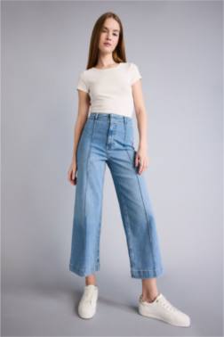 CULOTTE YÜKSEK BEL JEAN YIKAMALI PANTOLON