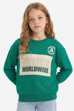 GİRL RELAX FİT CREW NECK SLOGAN PRİNTED SWEATSHİRT
