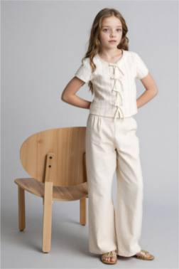 PANTALON EN COTON À JAMBES LARGES POUR FİLLE