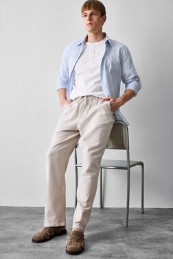 %100 PAMUK BAGGY FIT ELASTIK BEL BEJ PANTOLON