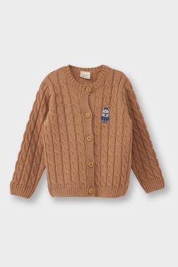 BABY GIRL BEAR PRINT CREW NECK CARDIGAN