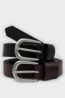 ERKEK OVAL TOKA SUNİ DERİ 2'Lİ KLASİK KEMER