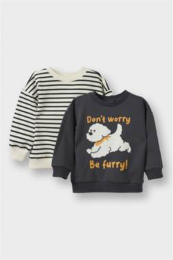 ERKEK BEBEK BİSİKLET YAKA İÇİ YUMUŞAK TÜYLÜ 2'Lİ SWEATSHİRT