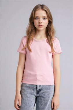 GİRL BOAT NECK RİBBED SHORT SLEEVE T-SHİRT
