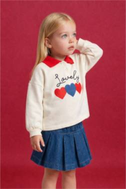 SWEATSHIRT OVERSIZE BRODÉ CŒUR À COL POLO POUR BÉBÉ FILLE