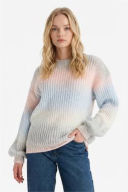 REGULAR FİT BİSİKLET YAKA RENKLİ TRİKO KAZAK