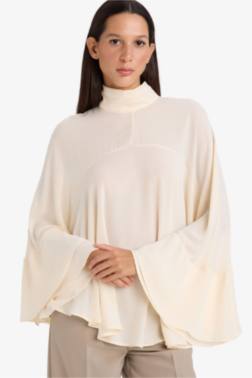 FASHİON FİT DİK YAKA KREP UZUN KOLLU BLUZ