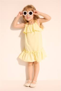 ROBE À BRETELLES EN LİN POUR BÉBÉ FİLLE