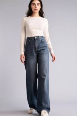 %100 PAMUK STRAIGHT WIDE YÜKSEK BEL JEAN PANTOLON