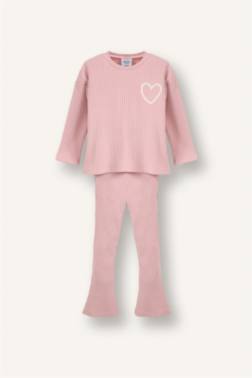 BABY GİRL HEART PATTERNED RİBBED CAMİSOLE 2 PİECE SET