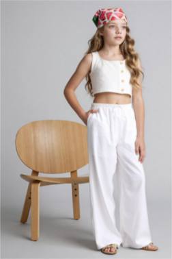 GİRL WİDE-LEG LİNEN BLEND TROUSERS FOR GİRLS