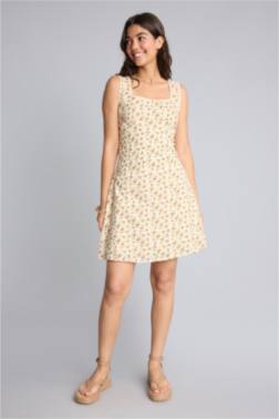 BODYCON ASKILI PAMUKLU ÇİÇEKLİ MİNİ ELBİSE