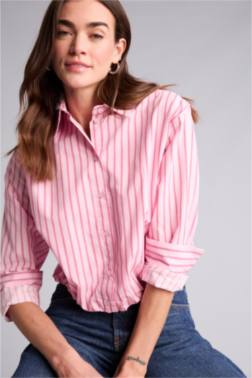 BALLOON FIT ÇİZGİLİ POPLİN GÖMLEK