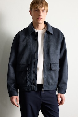 REGULAR FIT ULTRA SOFT LINED SUEDE POLO COLLAR ZIP-UP JACKET