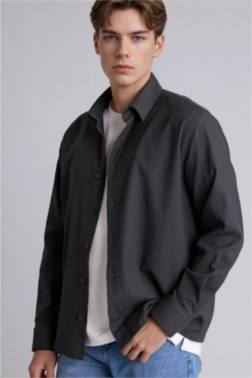 BOXY FIT DOKUMA UZUN KOLLU GÖMLEK