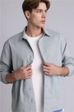 BOXY FIT DOKUMA UZUN KOLLU GÖMLEK