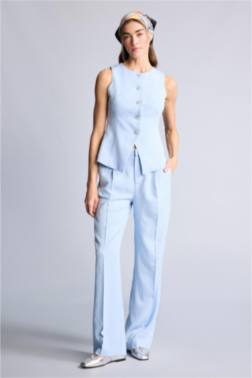 STRAIGHT FIT YÜKSEK BEL KETEN KARIŞIMLI PANTOLON