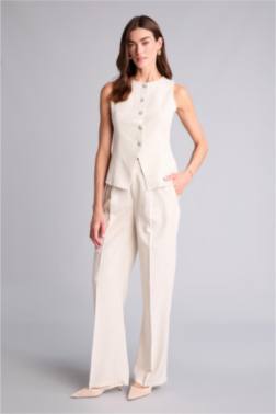 STRAIGHT FIT YÜKSEK BEL KETEN KARIŞIMLI PANTOLON