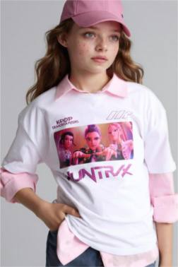 تيشيرت بناتي نص ردن اوفر سايز بياخة مستديرة من هيلو كيتي