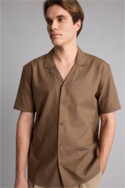 REGULAR FİT LİNEN BLENDED SHORT SLEEVE SHİRT