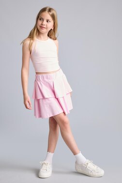 GİRLELASTİC WAİST LAYERED LİGHT PİNK MİNİ SKİRT