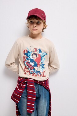 BOY OVERSİZE FİT 100% COTTON ONE PİECE CREW NECK LONG SLEEVE T-SHİRT