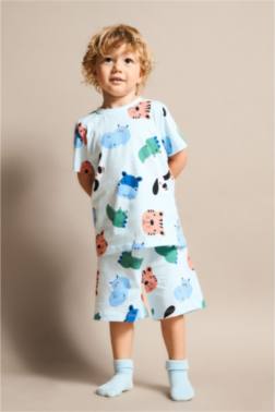 BABY BOY 100% COTTON ANİMAL PRİNT 2 PİECE PAJAMA SET