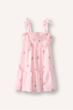 FLORAL STRAPPY WOVEN PİNK DRESS