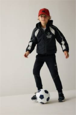 BOY BARREL FİT 100% COTTON BLACK PRİNTED SWEATPANTS